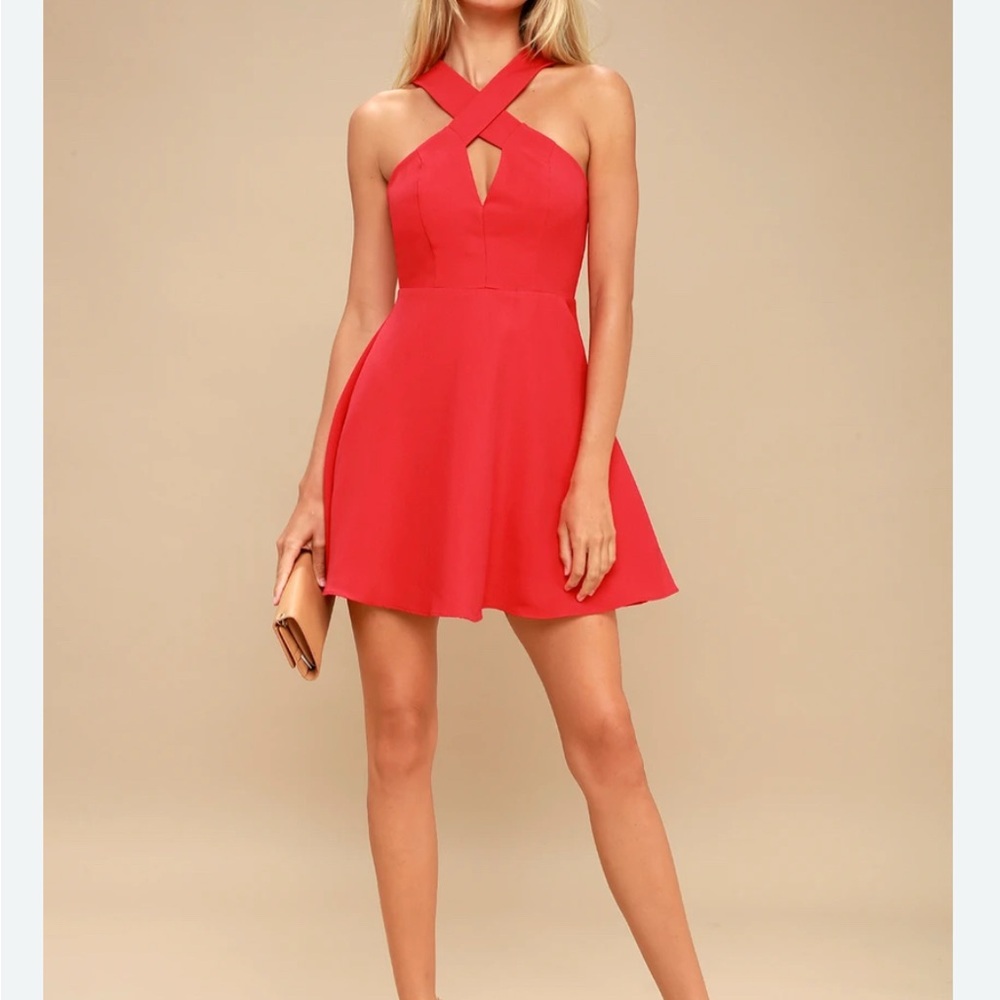 Lulu's Red Halter A-Line Cocktail Dress